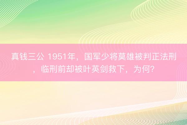 真钱三公 1951年，国军少将莫雄被判正法刑，临刑前却被叶英剑救下，为何？