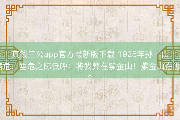 真钱三公app官方最新版下载 1925年孙中山病危,垂危之际低呼:将我葬在紫金山!紫金山在哪?