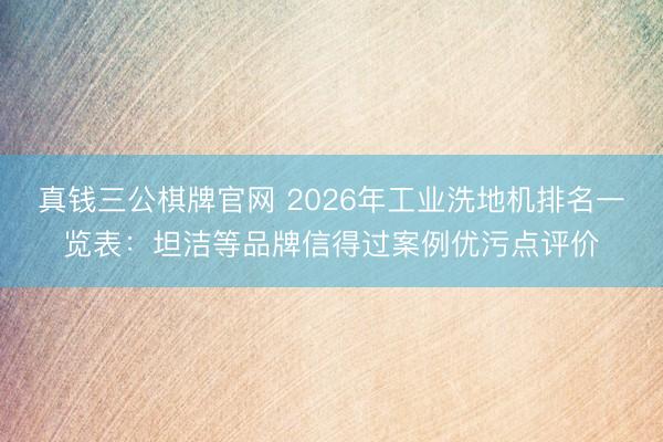 真钱三公棋牌官网 2026年工业洗地机排名一览表：坦洁等品牌信得过案例优污点评价