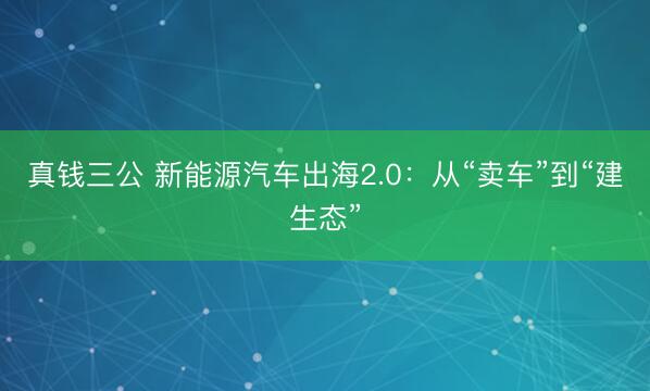 真钱三公 新能源汽车出海2.0:从“卖车”到“建生态”