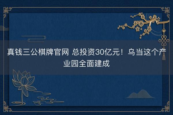 真钱三公棋牌官网 总投资30亿元!乌当这个产业园全面建成