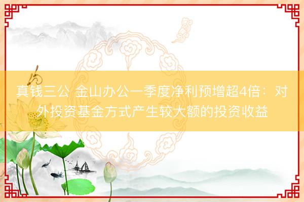 真钱三公 金山办公一季度净利预增超4倍:对外投资基金方式产生较大额的投资收益